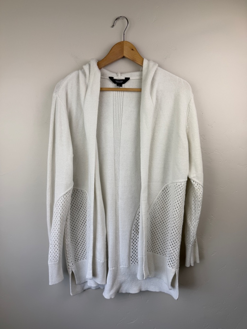 Simply Vera Vera Wang Ivory Hooded Open Knit Cardigan Size Large